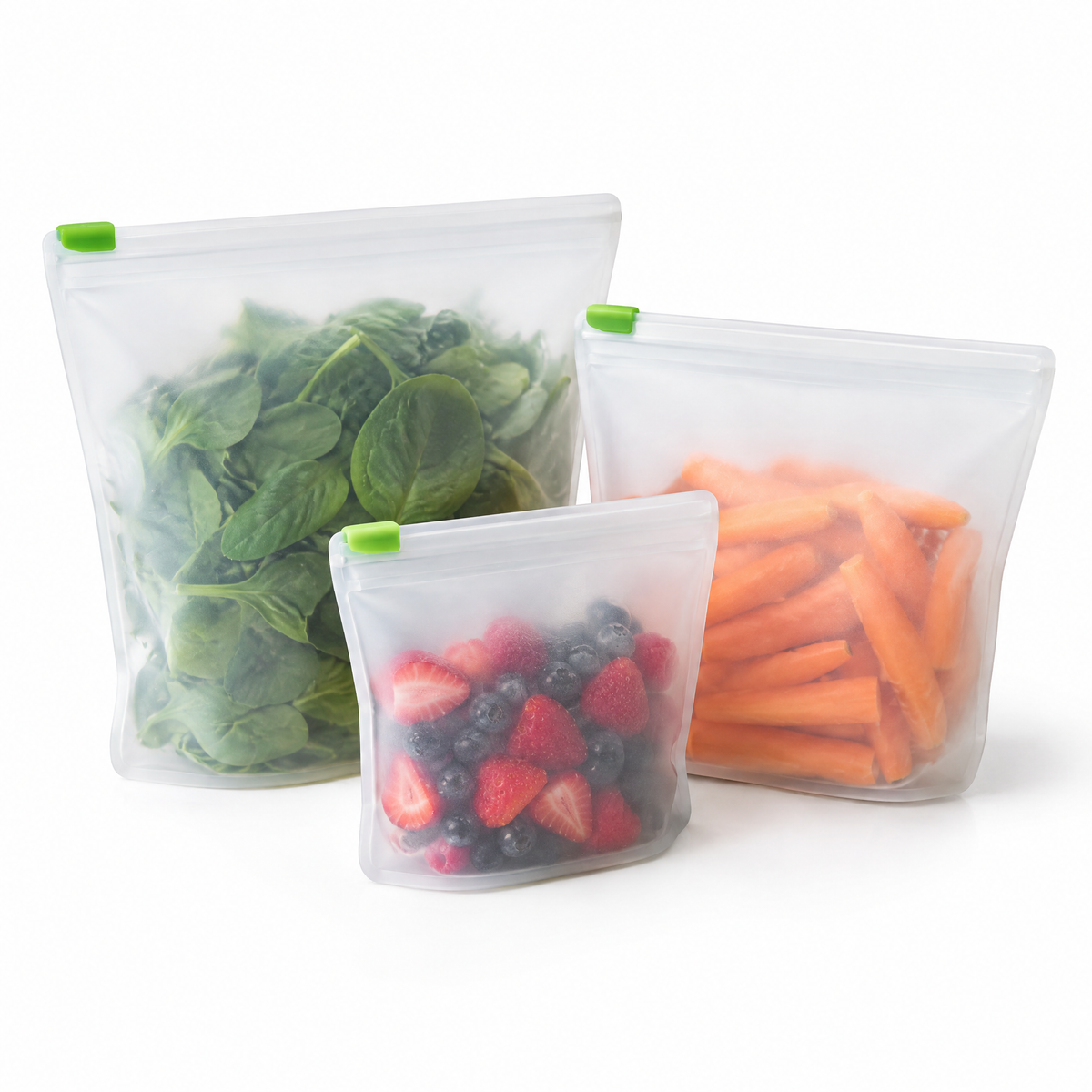 Three stand-up silicone bags