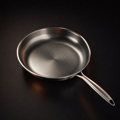 Hammered titanium pan, top view