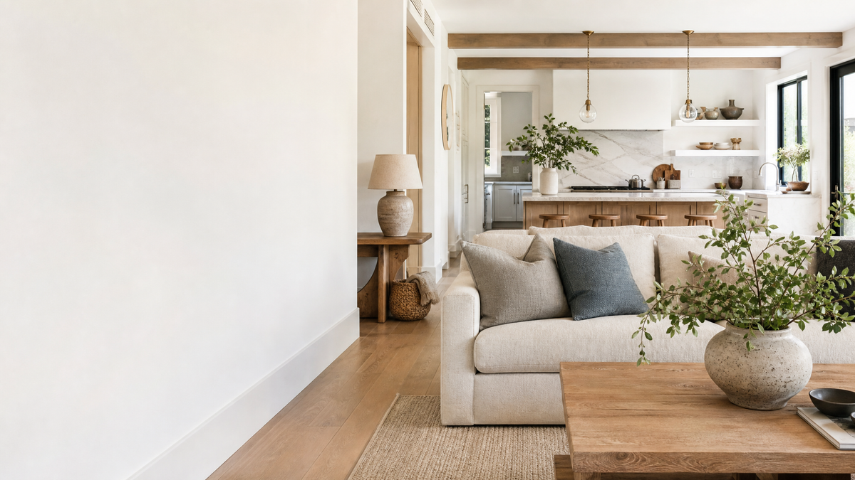 Bright modern living room and kitchen