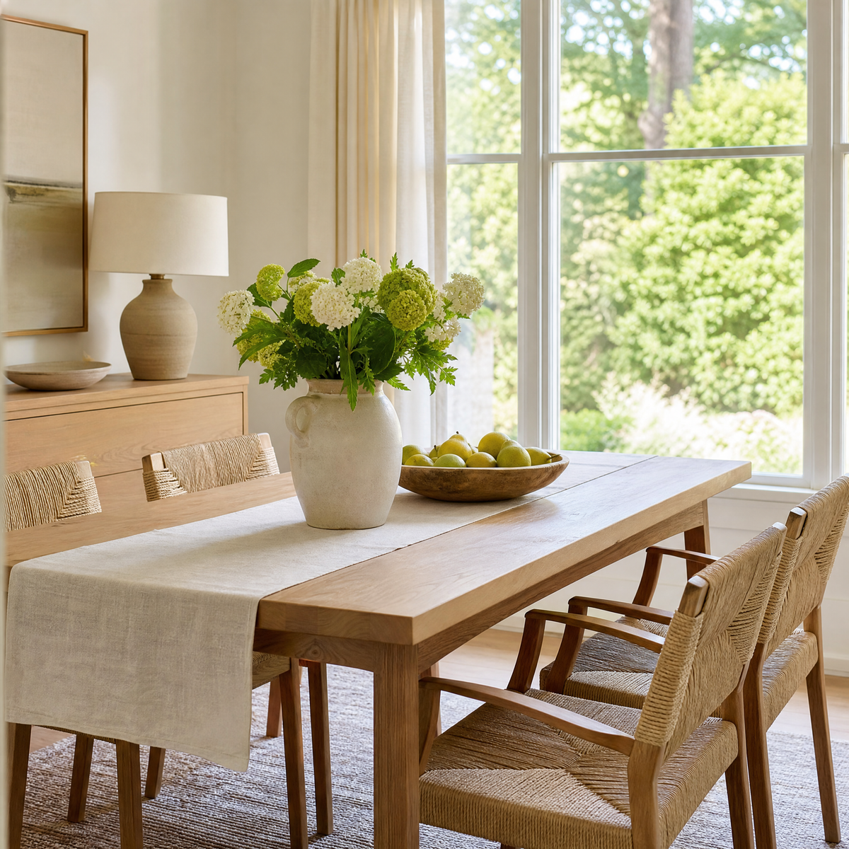 Sunlit dining nook in a cozy modern home